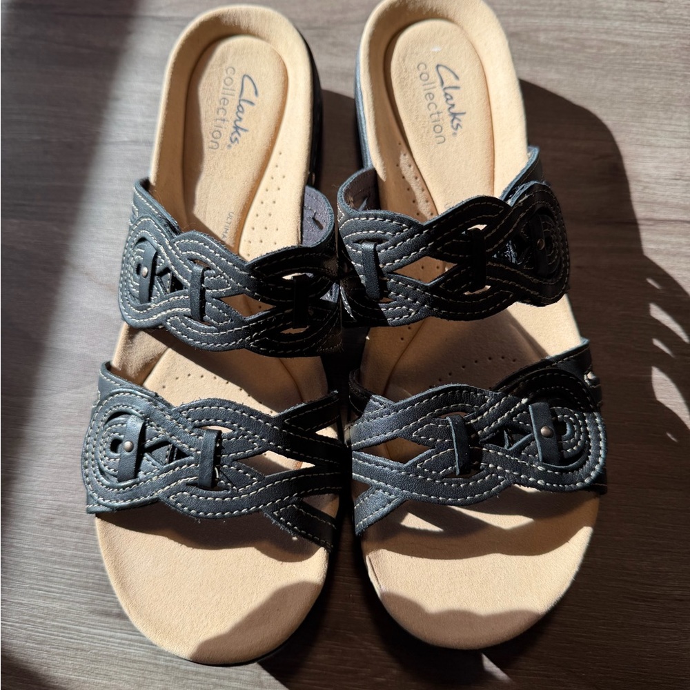 Clarks Black Leather Sandals